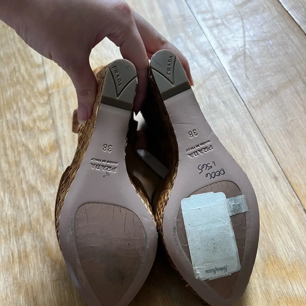 Prada Suede‎ Woven Wicker Wedge Sandals